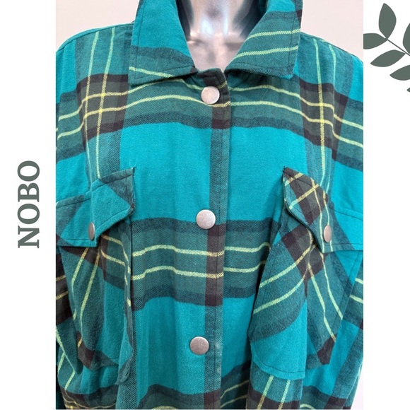 🛍️3/$40 NOBO Teal Plaid Button-Up Shacket | Brushed Flannel | Oversized Fit XXL - Picture 4 of 6
